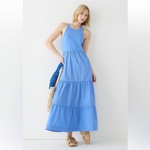 J. Crew Periwinkle Vintage Rib High Neck Cutaway Tank Dress with Poplin Skirt